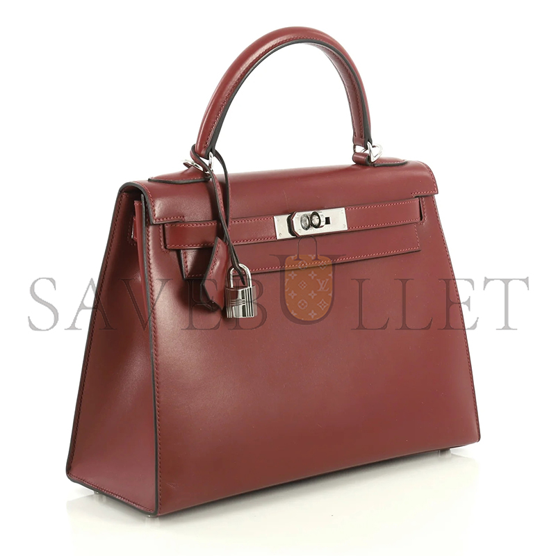 HERMÈS KELLY 25 BOX BORDEAUX WITH PALLADIUM HARDWARE (25*17*7cm)